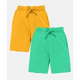 Kiddopanti Pack Of 2 Solid Shorts - Mustard Yellow & Aqua Green