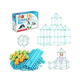 Planet of Toys Fort Building Kit 197 Pieces Construction STEM Toys Builder with Sticks and Balls for Castle Building DIY Building Play Tent Tunnel Indoor & Outdoor Playhouse Educational Toy - Multicolour