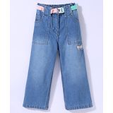 Little Kangaroos Cotton Full Length Denim Jeans with Belt - Medium Blue