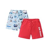 Doodle Poodle 100% Cotton Above Knee Length Shorts Nautical Print Pack of 2  -Red & Blue