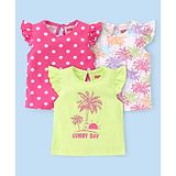 Babyhug Cotton Knit  Frill Sleeves Polka Dots & Palm Trees Printed T-Shirts Pack of 3 - Multicolour