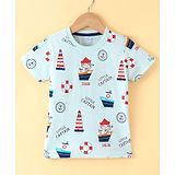 Doreme Single Jersey Half Sleeves Nautical  Printed T-Shirt - Blue