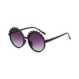 SYGA Children's Cute Flower Mirror Retro Round Fashionable Sunglasses. - Black