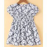 Under Fourteen Only Half Sleeves Floral Printed Dress - Navy Blue