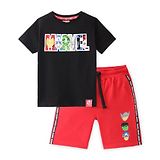 Pine Kids Marvel Cotton Knit Half Sleeves T-Shirt And Shorts Set With Avengers Graphics - Black & Red