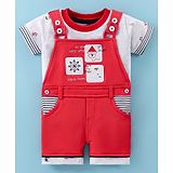 Jb Club Sinker Nautical Theme Detailed Dungaree With Half Sleeves Solid Tee - Red