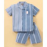 Little Kangaroos Cotton Woven Striped Shirt & Shorts Set - Blue