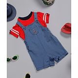 One Friday Cotton Ship Embroidered  Denim Dungaree With Half Sleeves T Shirt - Blue