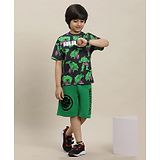 Kidsville Marvel Avengers Featuring Half Sleeves Hulk Printed Cotton Tee & Shorts Set - Green & Black