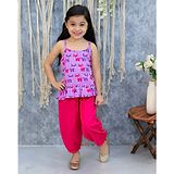 BownBee Pure Cotton Sleeveless Deer Printed Top & Harem Pant Set -  Purple