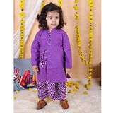 BownBee Full Sleeves Solid Kurta With Leheriya Printed  Dhoti - Purple