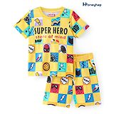 Honeyhap Marvel Cotton Knit Half Sleeves T-Shirt & Shorts Co-Ord Set With Avengers Print - Yellow