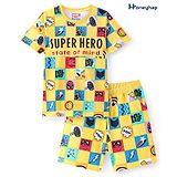 Honeyhap Marvel Cotton Knit Half Sleeves T-Shirt & Shorts Co-Ord Set With Avengers Print - Yellow