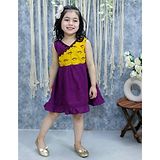 BownBee Pure Cotton Sleeveless Fish Embroidered & Lace Embellished Cotton Dress - Purple