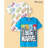 Honeyhap Marvel Cotton Knit Half Sleeves T-Shirts With Marvel Avengers Graphics Pack of 2 - White & Blue