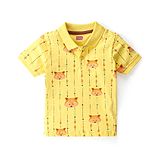 Babyhug Cotton Knit Half Sleeves Polo T-Shirt Fox Print - Yellow