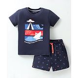 Doreme  Single Jersey Knit Half Sleeves T-Shirt & Shorts Set with UFO Print - Blue