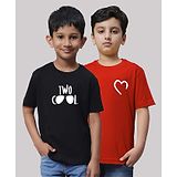 Friskers Pack Of 2 Cotton Half Sleeves Cool Vibes Text Printed Tees - Black & Red