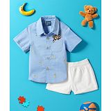 Nauti Nati Half Sleeves Placement Monkey Embroidered Shirt With Shorts - Blue