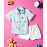 Nauti Nati Cotton Half Sleeves Striped Shirt With Shorts Set - Blue