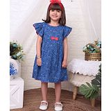 Beebay Cap Sleeves Floral Printed Bow Detailed Dress - Blue