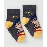 Bonjour Non Terry Ankle Length Socks Superman Print - Dark Grey