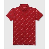 PALM TREE Half Sleeves Stars & Sun Printed Polo Tee - Red