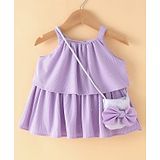 Little Kangaroos Sleeveless Party Top with Sling Bag Bow Applique - Purple