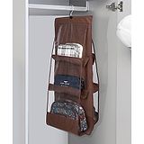 Kuber Industries Hanging Organizer  Handbag Organizer  Hanging Purse for Wardrobe  Transparent Clutch Organizer  Handbag Storage For Closet  6 Pocket Storage Hanger  Brown