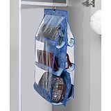 Kuber Industries Hanging Organizer  Handbag Organizer  Hanging Purse for Wardrobe  Transparent Clutch Organizer  Handbag Storage for Closet  Laheriya 6 Pocket Hanger  Blue