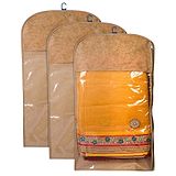 Kuber Industries Hanging Saree Cover for Clothes StorageNon Woven Flower Pattern Wardrobe Organizer With Transparent WindowPack of 3,Cream,