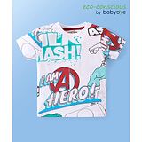 Babyoye Marvel Cotton Knit Half Sleeves T-Shirt with Avengers Print - White