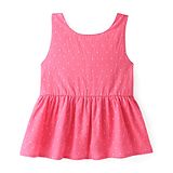 Babyhug Cotton Dobby Woven Sleeveless A-Line Top With Polka Dot Print and Bow Detailing - Pink