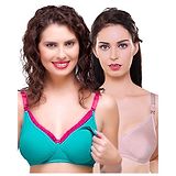 Inner Sense Antimicrobial Maternity Nursing Bra Pack of 2 - Green & Light Pink