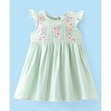 Babyhug Woven Frill Sleeves Floral Embroidery Frock - Mint