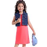 Hola Bonita Sleeveless Denim Jacket With Inner Dress- Neon Pink and Blue