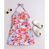 Taffykids Halter Neck Floral Printed   A Line Knitted Dress - Multi Colour