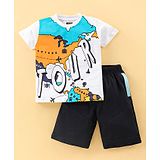 Pepito Cotton Knit Half Sleeves Text Printed T-Shirt & Shorts Set - White