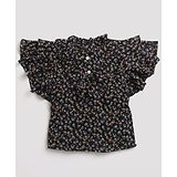 Tiny Girl Half Sleeves Floral Printed Chiffon Top - Black