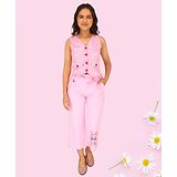 Cutecumber Sleeveless Shimmered Checked Top With Culottes - Pink