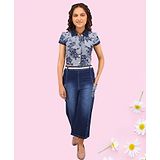 Cutecumber Half Sleeves Floral Printed Top With Culottes - Blue