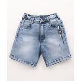 Ruff Denim Washed Shorts with Text Print - Grey