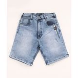 Ruff Denim Washed Shorts with Text Print - Grey