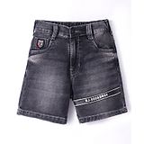 Ruff Denim Washed Shorts with Text Print - Grey