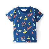 RUFF Sinker Knit Half Sleeves Boar & Surf Printed T-Shirt -Blue