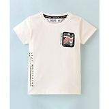 RUFF Lycra Knit Half Sleeves T-Shirt Text Print - Off White