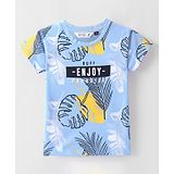 RUFF Lycra Knit Half Sleeves T-Shirt Text Print - Sky Blue