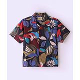 Ruff Poplin Full Sleeves Shirt Leaf Print - Black