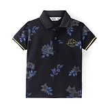 Ruff Lycra Half Sleeves Polo T-Shirt with Floral Print - Navy