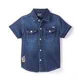 Ruff Cotton Woven Half Sleeves Denim Shirt - Dark Blue